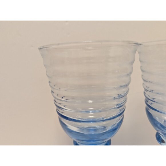 Vintage Libbey Sirrus Blue Ribbed Glass Goblets Set Of 2 - Picture 3 of 7
